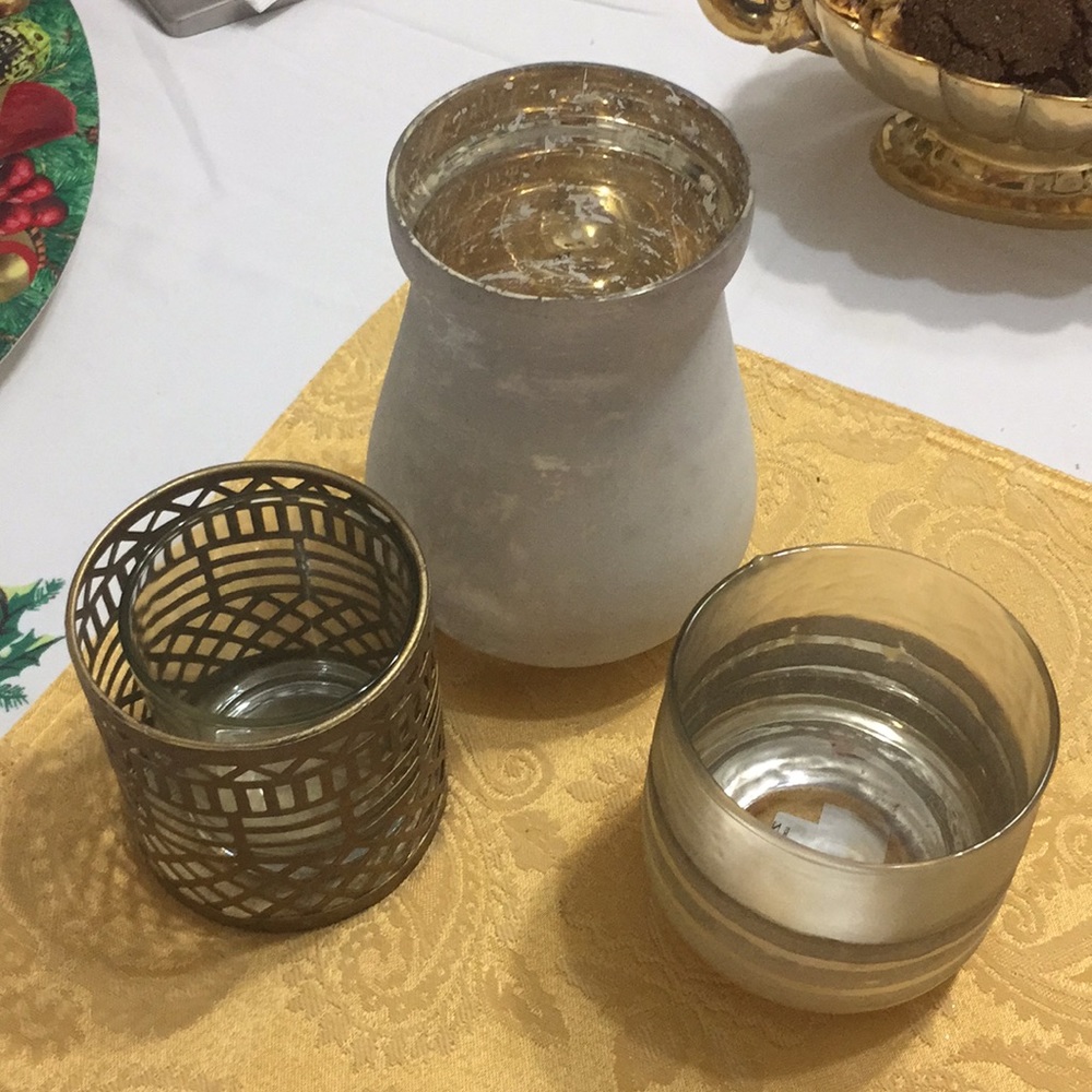 Vase and candle holders golden set